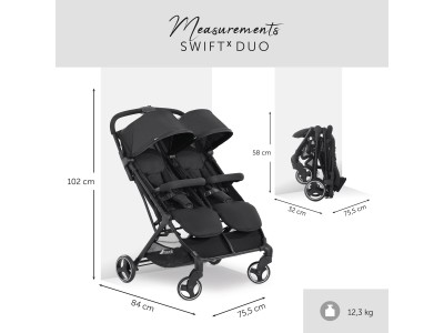 Hauck Swift X Duo Double Pushchair - Black | Baby Snooze