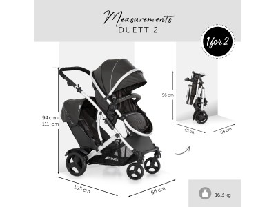 Hauck Duett 2 Tandem Pushchair - Black | Baby Snooze