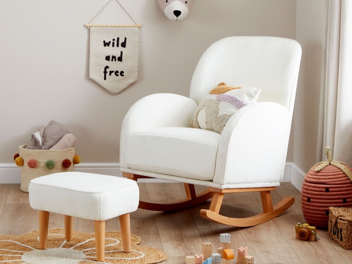 Freya Nursing Chair with Stool - Off White Bouclé | Babymore