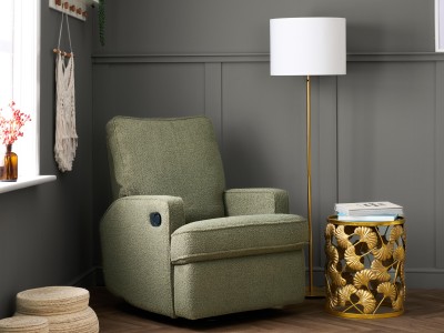 Obaby Madison Swivel Glider Recliner Chair Teddy fabric olive