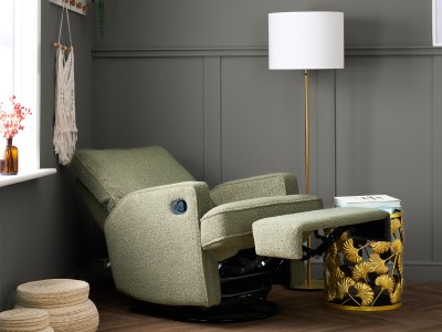 Obaby Madison Swivel Glider Recliner Chair Teddy fabric olive