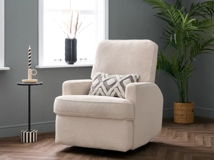 Obaby Madison Electric Swivel Glider Recliner Chair Teddy Fabric Ivory