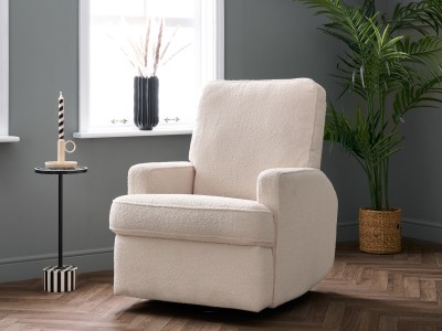 Obaby Madison Electric Swivel Glider Recliner Chair Teddy Fabric Ivory