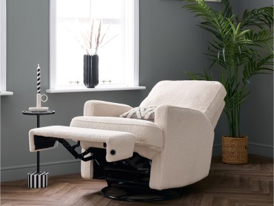 Obaby Madison Electric Swivel Glider Recliner Chair Teddy Fabric Ivory
