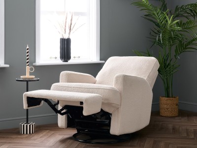 Obaby Madison Electric Swivel Glider Recliner Chair Teddy Fabric Ivory