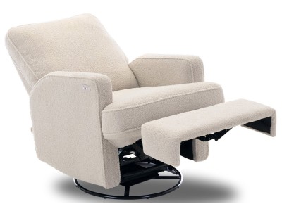 Obaby Madison Electric Swivel Glider Recliner Chair Teddy Fabric Ivory