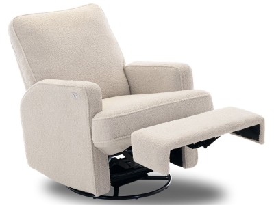 Obaby Madison Electric Swivel Glider Recliner Chair Teddy Fabric Ivory