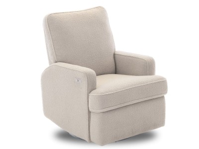 Obaby Madison Electric Swivel Glider Recliner Chair Teddy Fabric Ivory