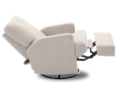 Obaby Madison Electric Swivel Glider Recliner Chair Teddy Fabric Ivory