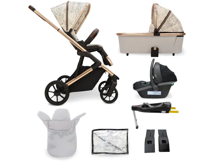 My Babiie MB500 3-in-1 Travel System with Base - Rose Gold Marble