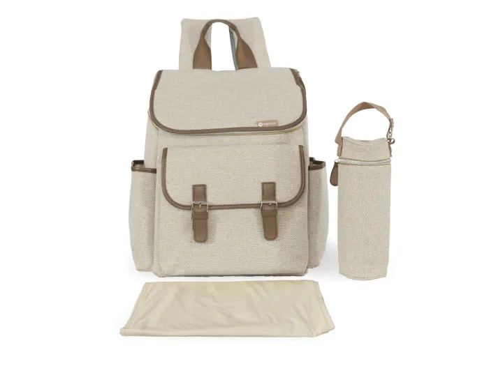 Backpack Changing Bag - Oatmeal Herringbone | My Babiie