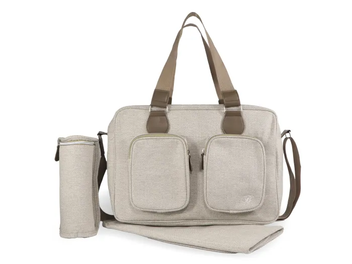 Deluxe Changing Bag - Oatmeal Herringbone | My Babiie