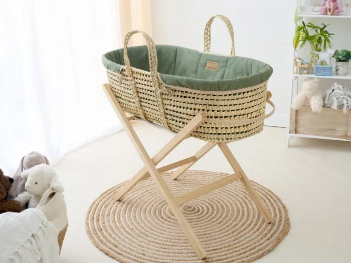 Organic Palm Moses Basket - Forest Green | Clair de Lune