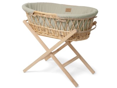 Organic Wicker Moses Basket - Sage | Clair de Lune