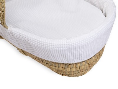 Waffle Palm Moses Basket & Natural Folding Stand - White