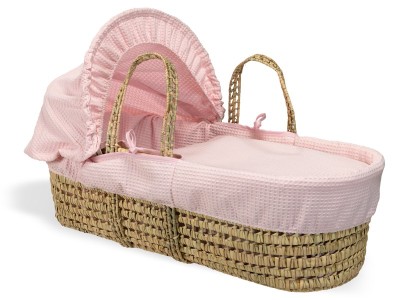 Waffle Palm Moses Basket & Natural Folding Stand - Pink