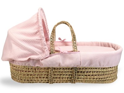 Waffle Palm Moses Basket & Natural Folding Stand - Pink