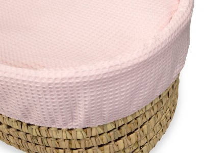Waffle Palm Moses Basket & Natural Folding Stand - Pink