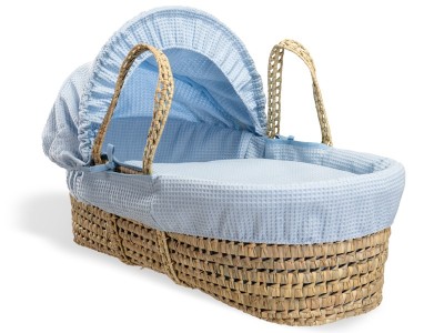 Waffle Palm Moses Basket & Natural Folding Stand - Blue