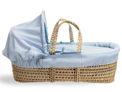 Waffle Palm Moses Basket & Natural Folding Stand - Blue