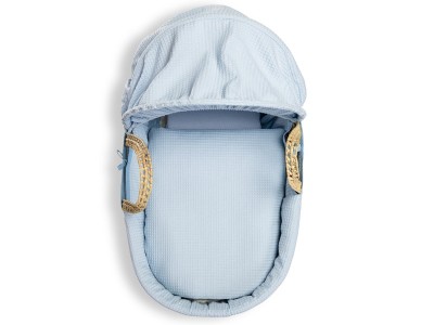 Waffle Palm Moses Basket & Natural Folding Stand - Blue