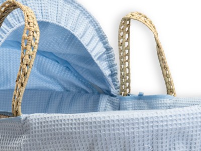 Waffle Palm Moses Basket & Natural Folding Stand - Blue