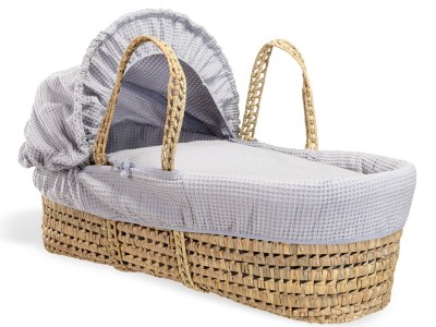 Waffle Palm Moses Basket & Natural Folding Stand - Grey