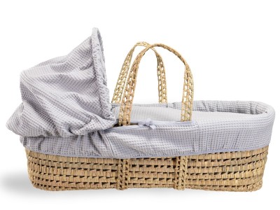 Waffle Palm Moses Basket & Natural Folding Stand - Grey