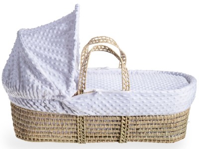 Dimple Palm Moses Basket & Natural Folding Stand - White