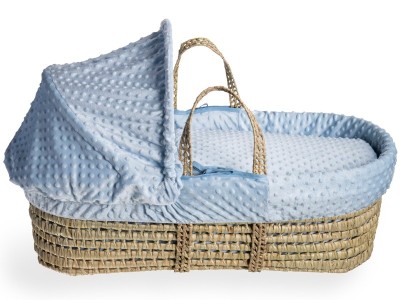 Dimple Palm Moses Basket & Natural Folding Stand - Blue