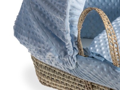 Dimple Palm Moses Basket & Natural Folding Stand - Blue