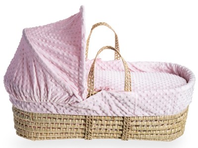 Dimple Palm Moses Basket & Natural Folding Stand - Pink