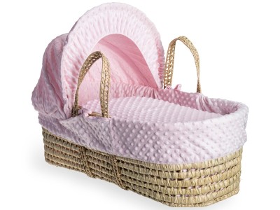 Dimple Palm Moses Basket & Natural Folding Stand - Pink