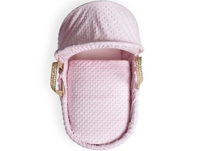 Dimple Palm Moses Basket & Natural Folding Stand - Pink