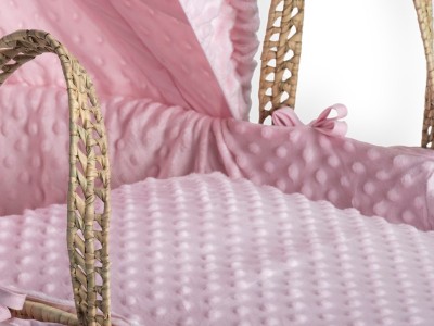 Dimple Palm Moses Basket & Natural Folding Stand - Pink