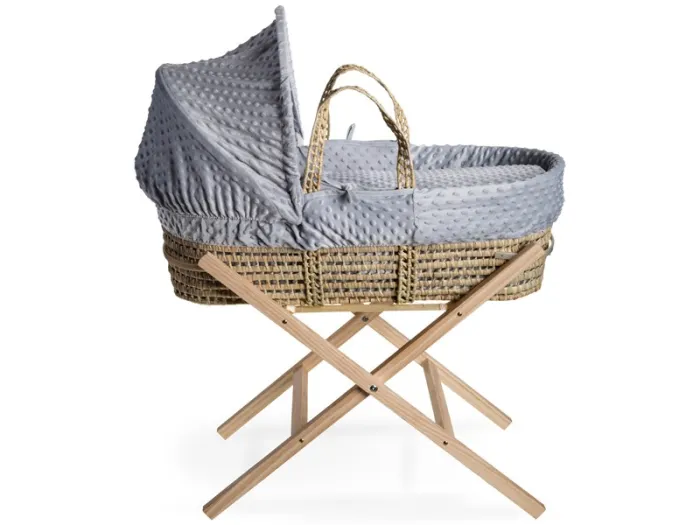 Dimple Palm Moses Basket & Natural Folding Stand - Grey