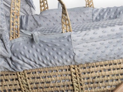 Dimple Palm Moses Basket & Natural Folding Stand - Grey