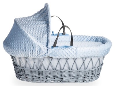 Dimple Grey Wicker Moses Basket - Blue | Clair de Lune