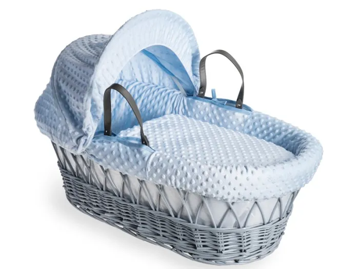 Dimple Grey Wicker Moses Basket - Blue | Clair de Lune