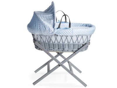 Dimple Grey Wicker Moses Basket - Blue | Clair de Lune
