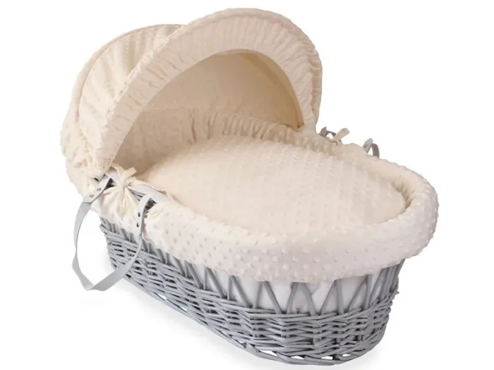 Dimple Grey Wicker Moses Basket - Cream | Clair de Lune