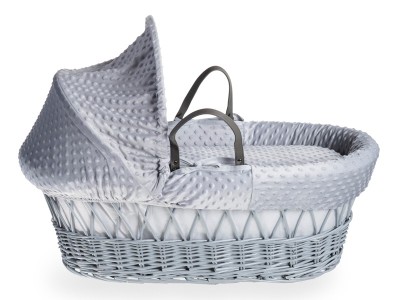 Dimple Grey Wicker Moses Basket - Grey | Clair de Lune
