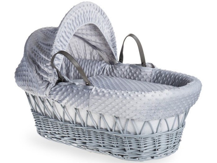 Dimple Grey Wicker Moses Basket - Grey | Clair de Lune