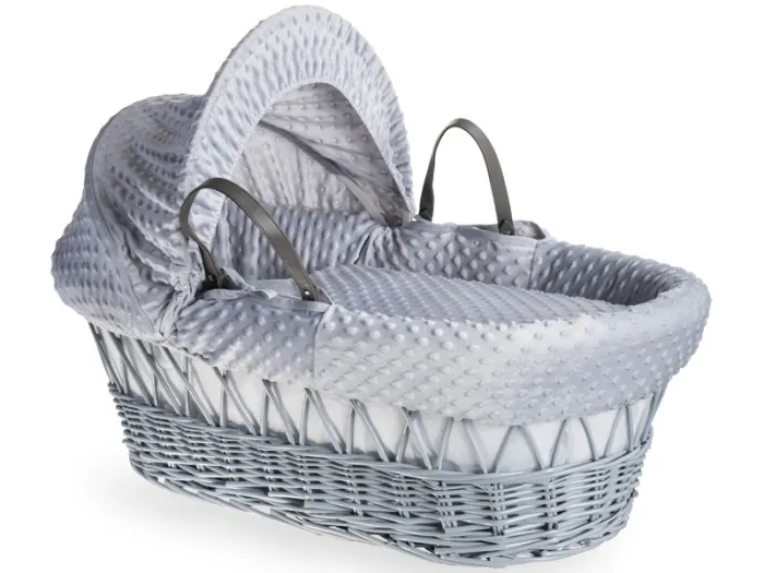 Dimple Grey Wicker Moses Basket - Grey | Clair de Lune