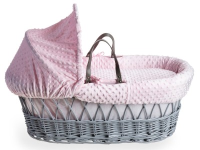 Dimple Grey Wicker Moses Basket - Pink | Clair de Lune