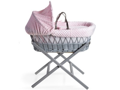 Dimple Grey Wicker Moses Basket - Pink | Clair de Lune
