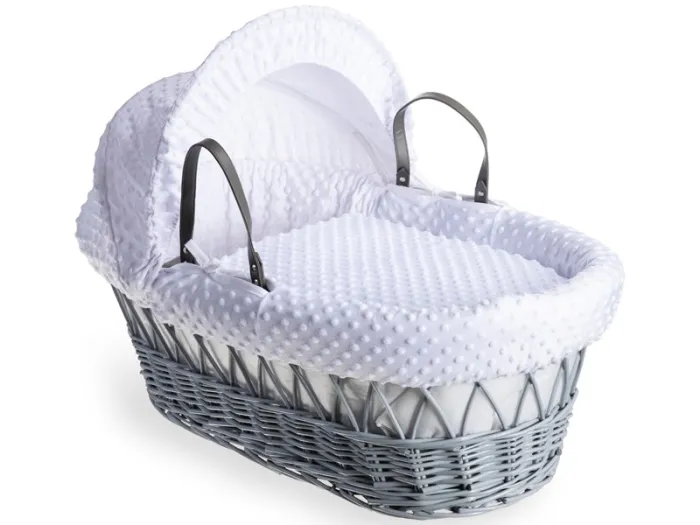 Dimple Grey Wicker Moses Basket - White | Clair de Lune