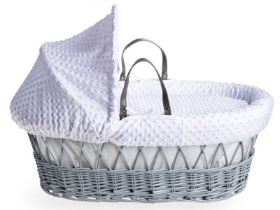 Dimple Grey Wicker Moses Basket - White | Clair de Lune