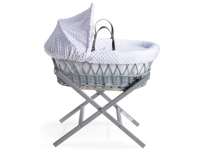 Dimple Grey Wicker Moses Basket - White | Clair de Lune