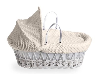 Clair de Lune Dimple White Wicker Moses Basket - Cream